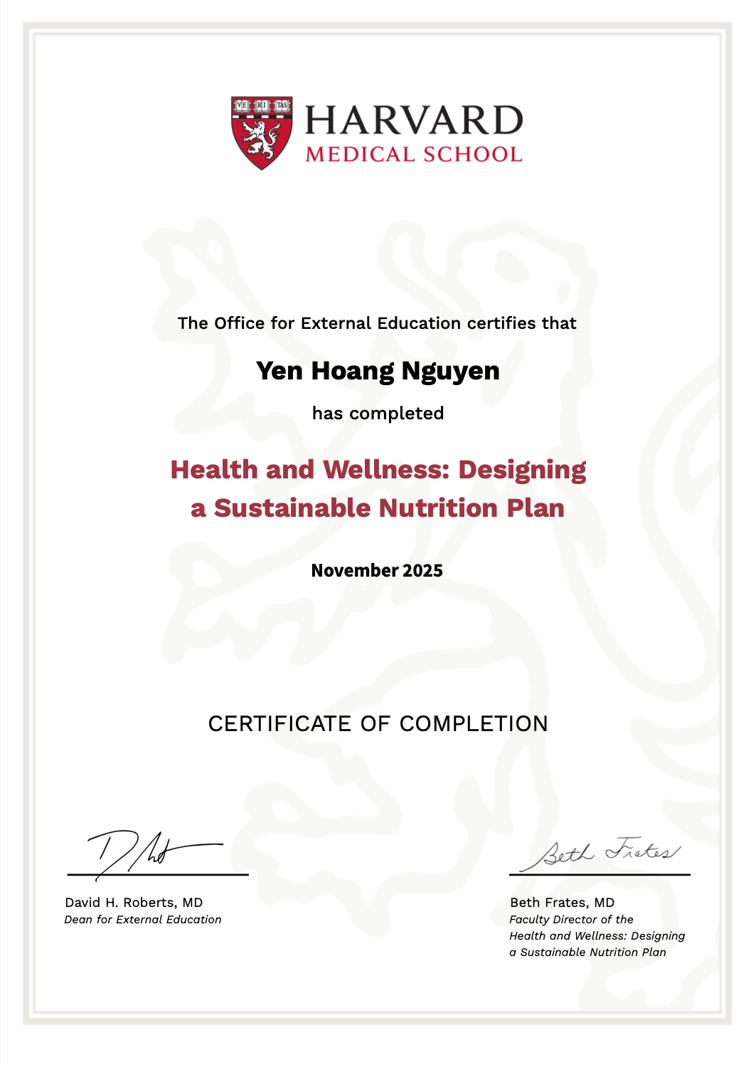 Chứng nhận Harvard Medical School
